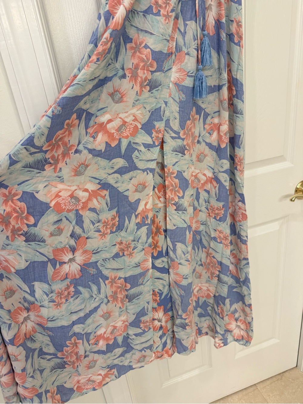 Floral Spaghetti Strap Maxi Dress in Light Blue and Coral - Picture 2 of 6